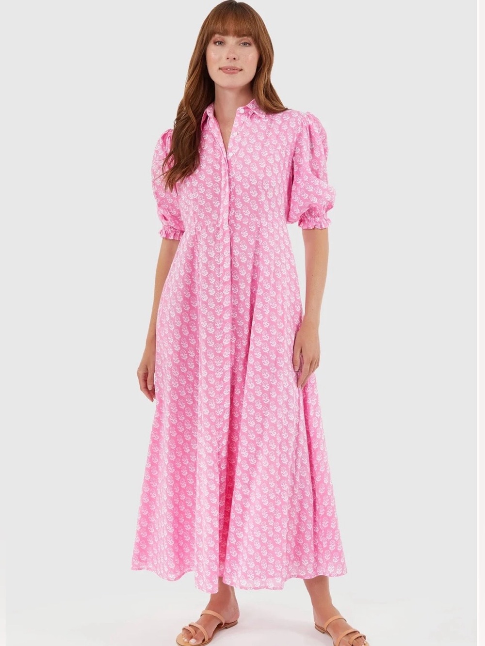 LIVRO rosie shirt maxi dress in pink marigolds